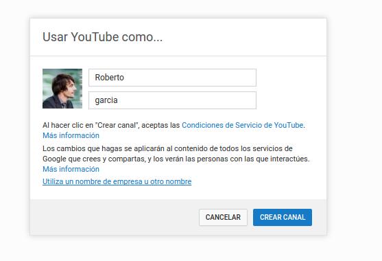 Seleccionar canal empresa Youtube