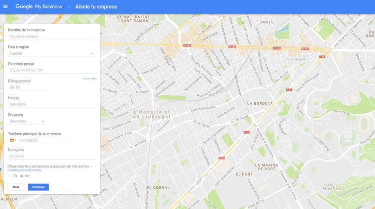Rellena los datos google my business