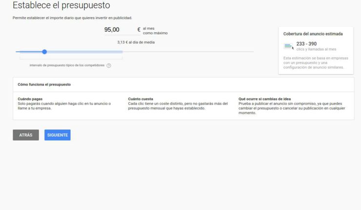 Establecer presupuesto Google adwords Express