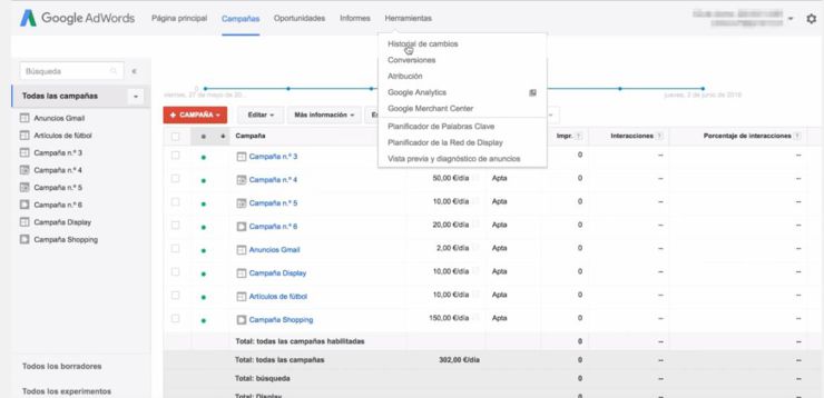 Acceso a planificador palabras clave adwords