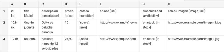 Ejemplo feed Google shopping