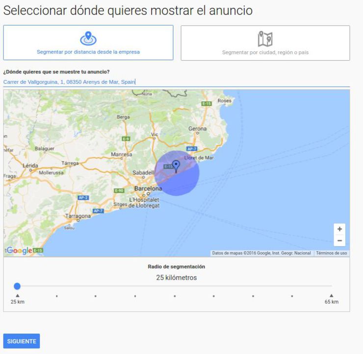 Ubicacion geografica anuncios Adwords Express