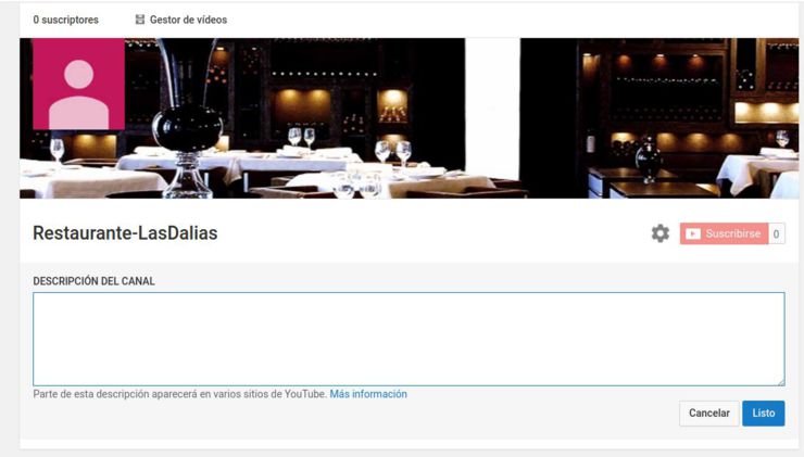 Descripcion y configuracion canal Youtube
