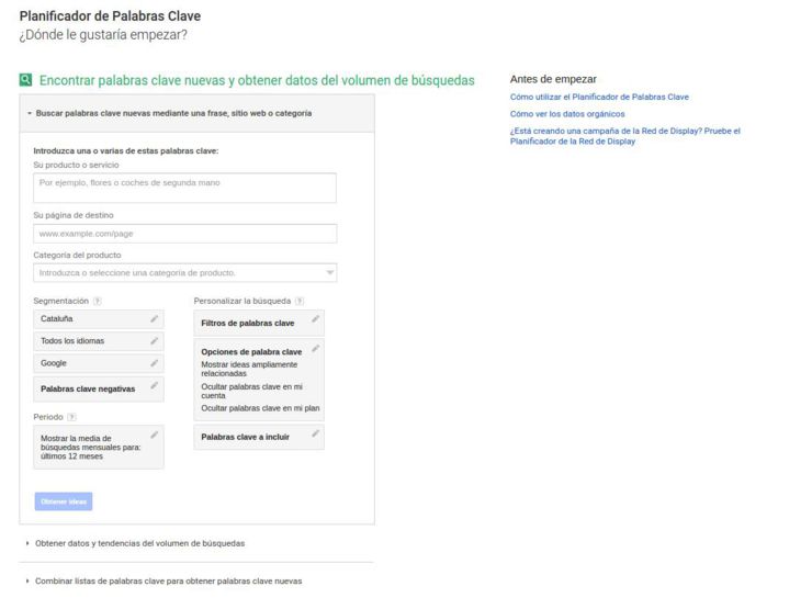 planificador palabras clave adwords
