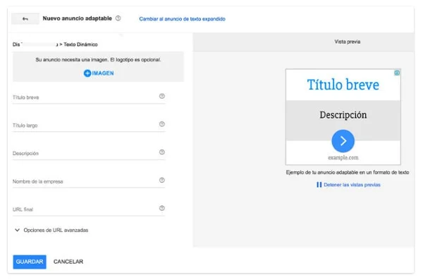 crear anuncio adaptable en la red de display