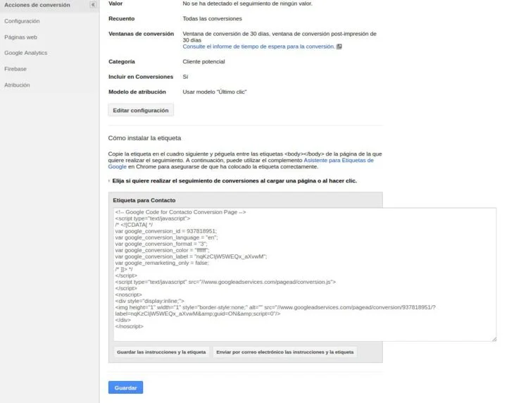 codigo conversion google adwords