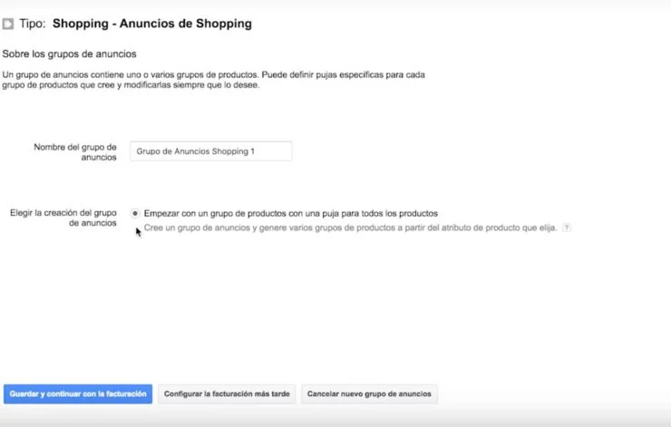 Grupos anuncios Shopping
