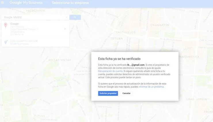 Ficha reclamada en Google Mybusiness